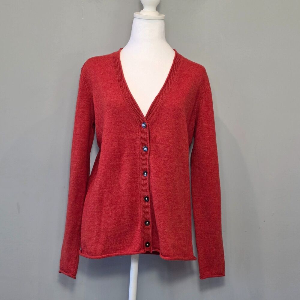 Vintage 90s TWEEDS 100% Merino Wool Cardigan Sz MD Red Preppy Academia Menswear